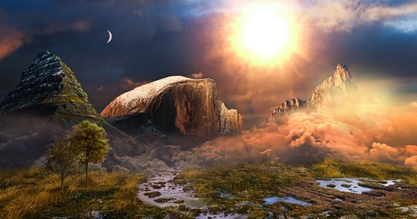 Crescent Moon Landscape Wallpaper