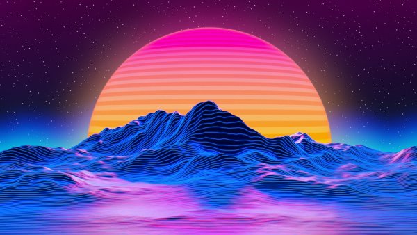 Mountains RetroWave art Wallpaper