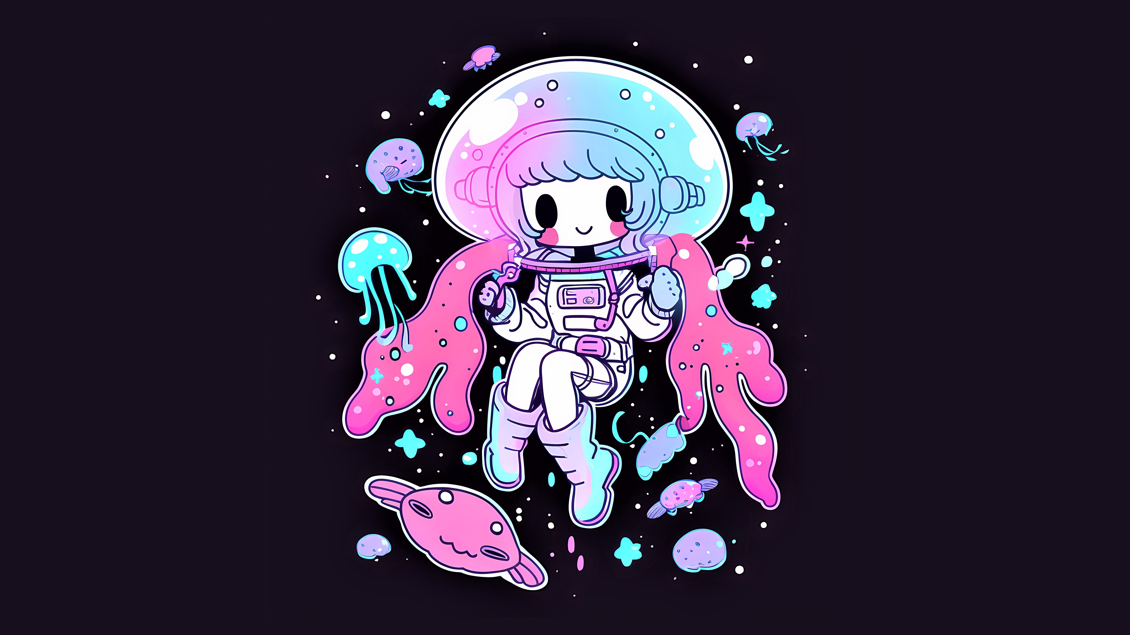 Cute astronaut Kawaii girl Wallpaper