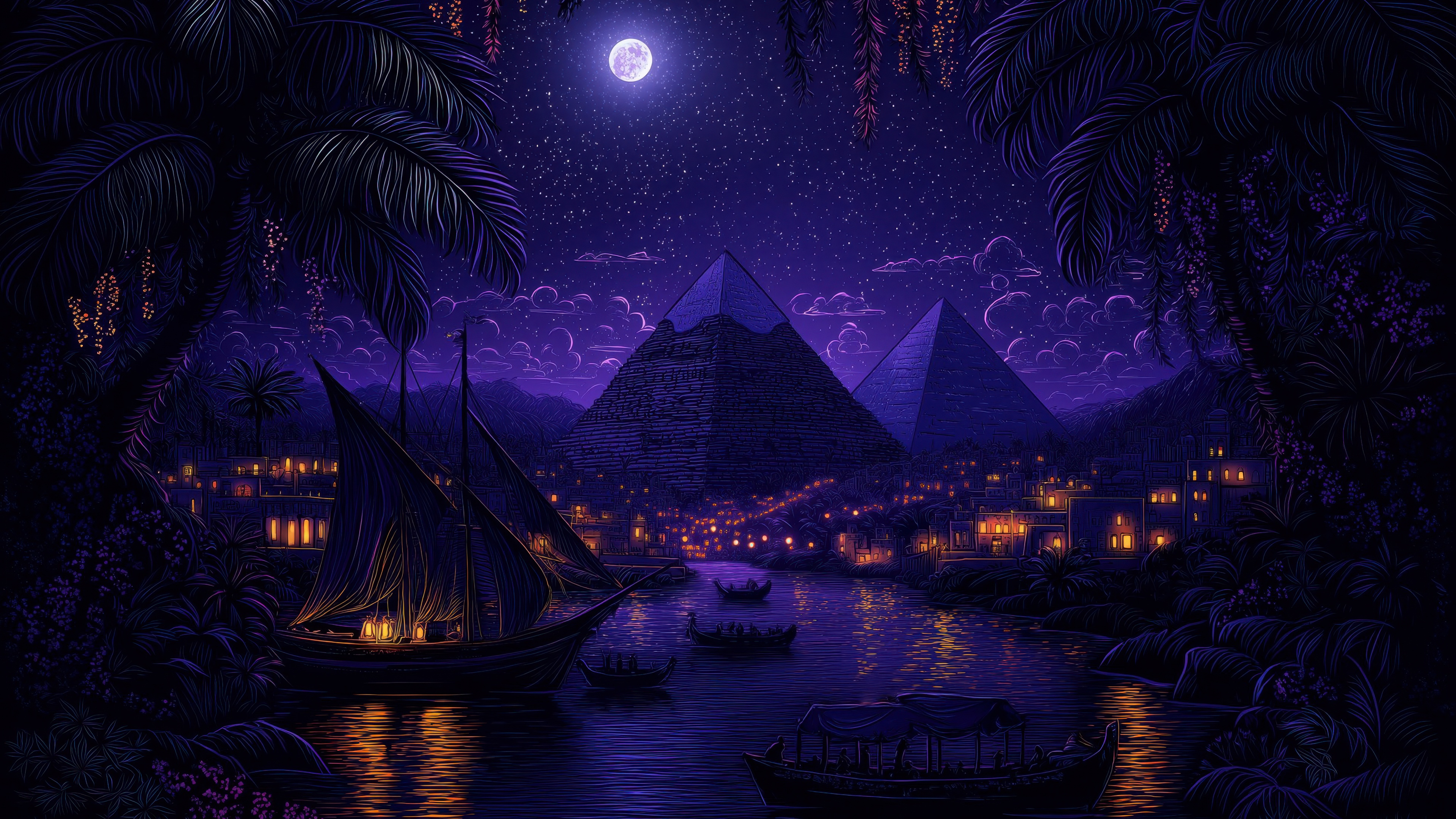 Egyptian Pyramids Purple aesthetic Wallpaper