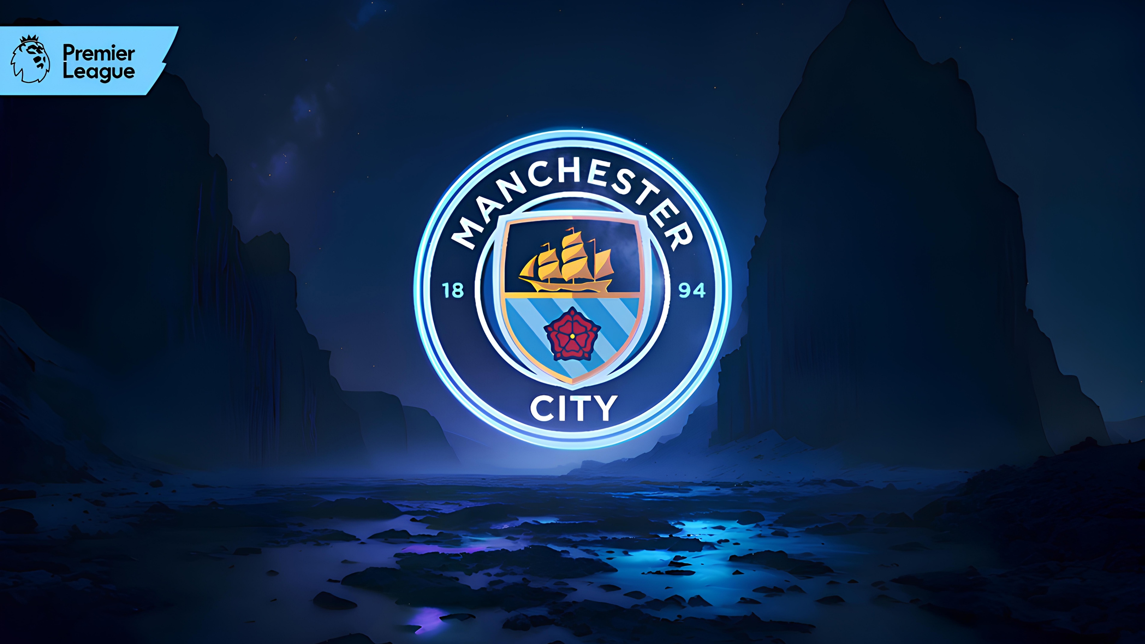 Manchester City FC Neon logo Wallpaper