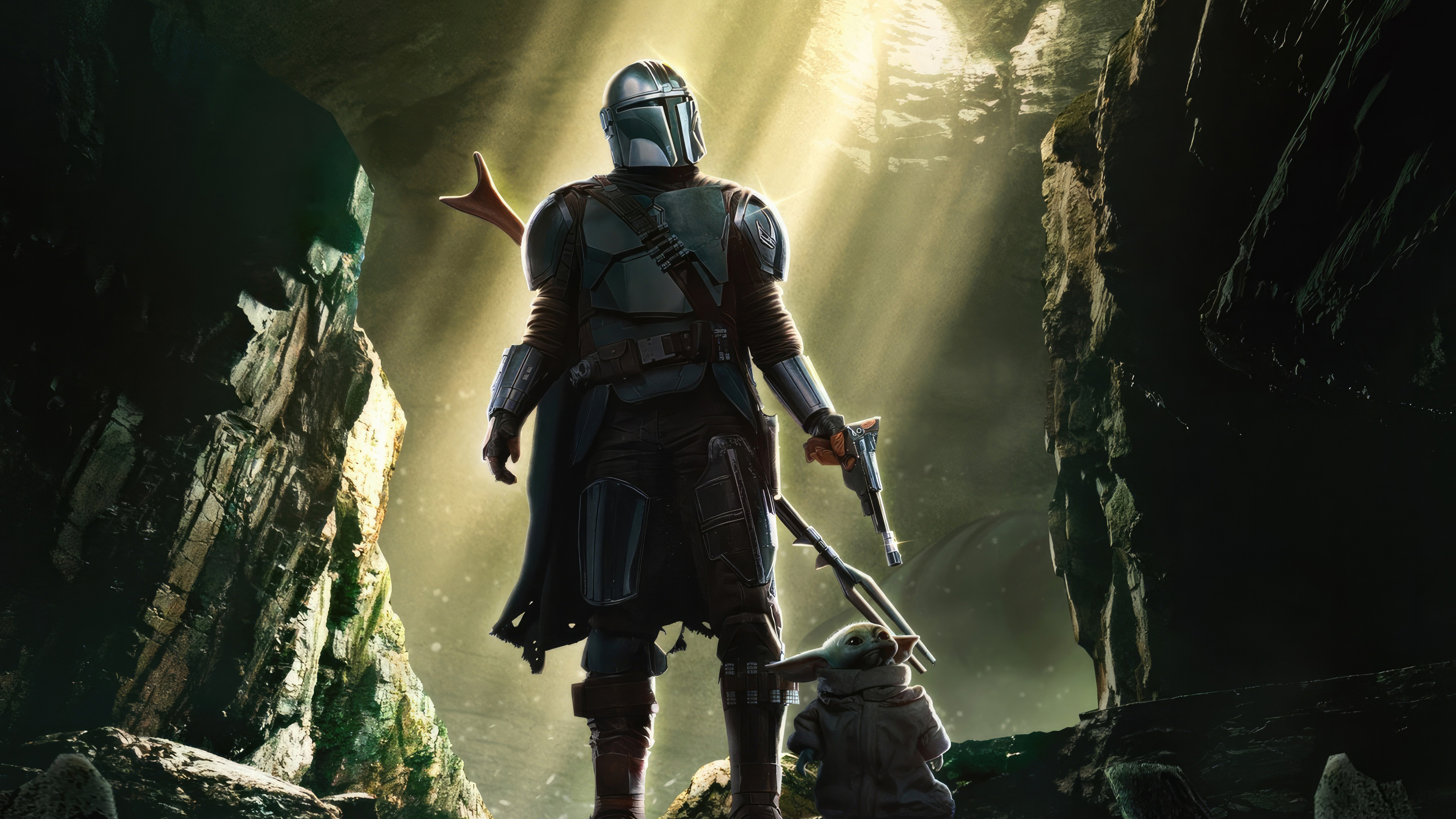 The Mandalorian with Grogu Baby Yoda Wallpaper