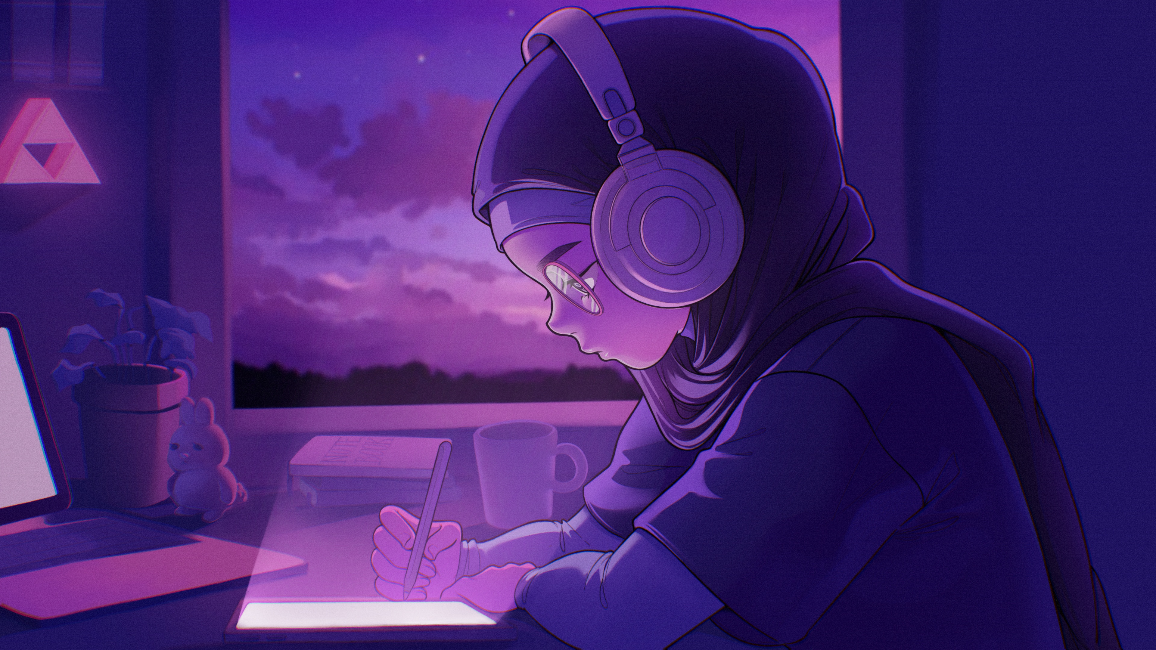 Lofi girl Listening music Wallpaper