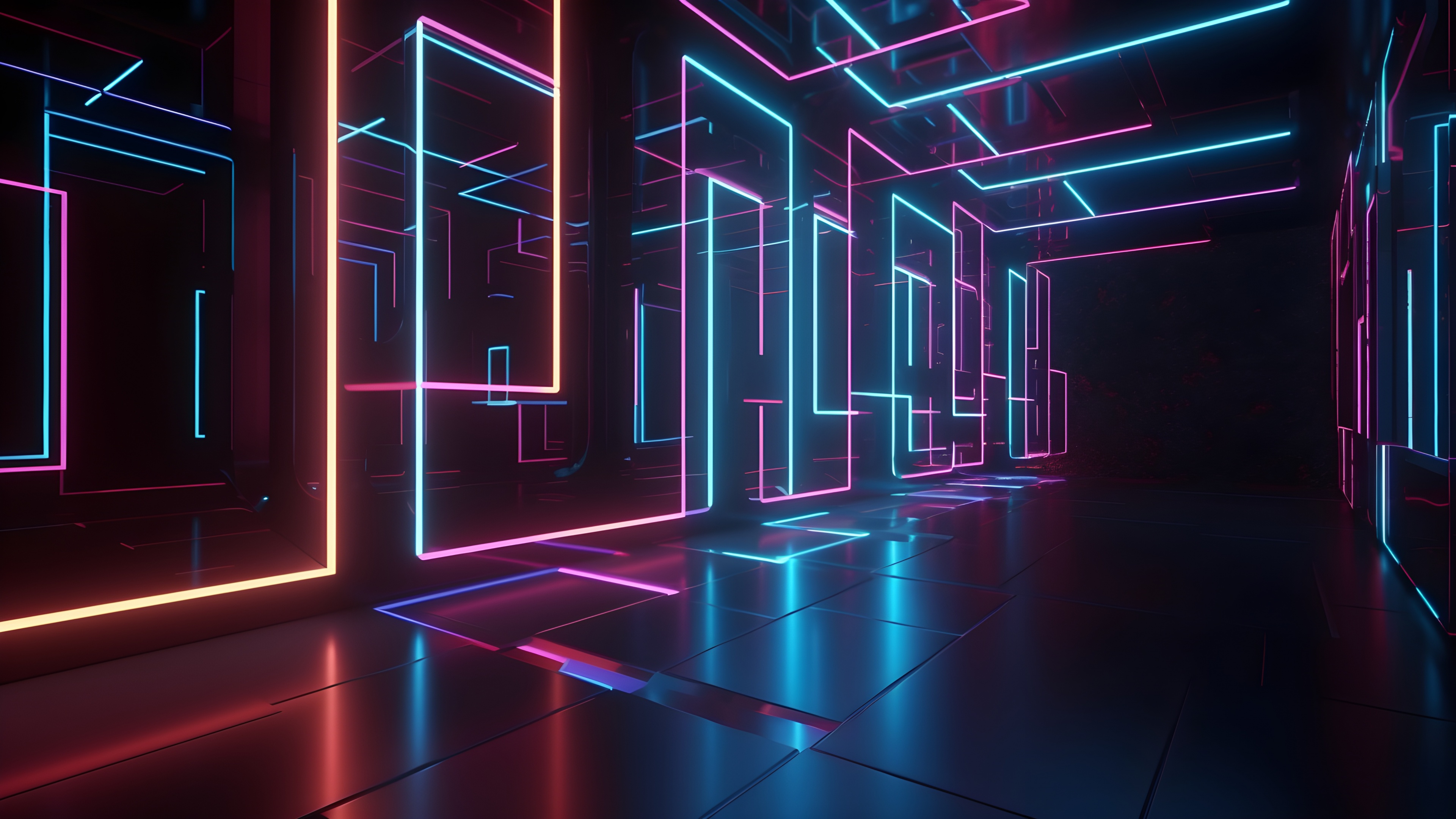 Neon Lights Hallway Wallpaper