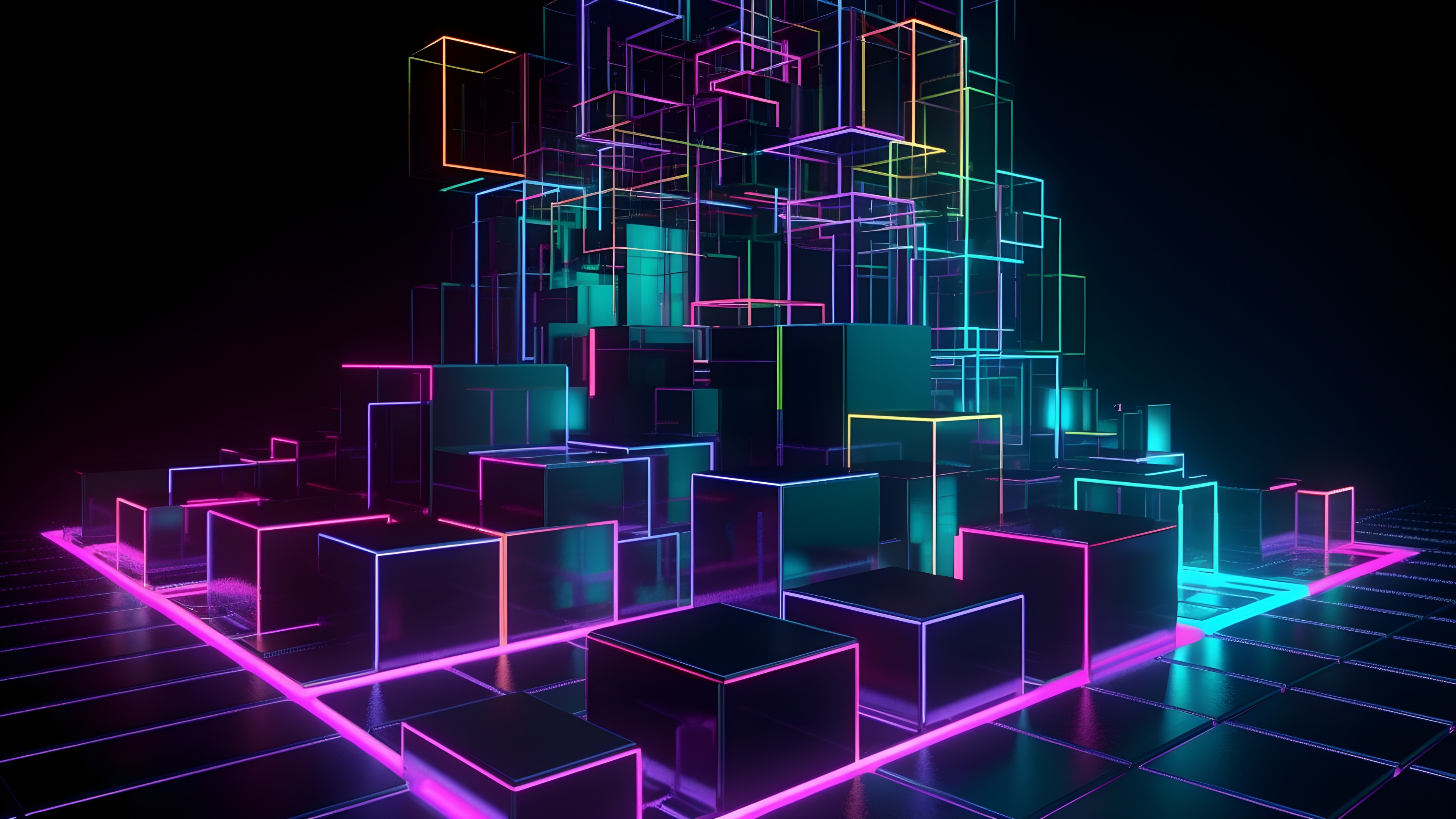 Neon Cubes Stack Wallpaper